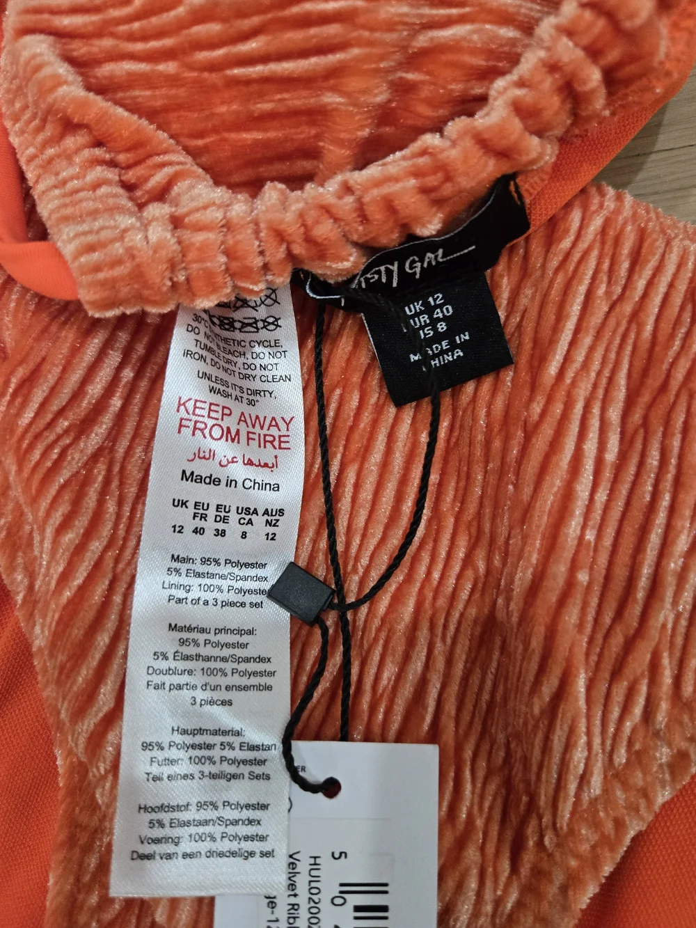 Ibiza Vibes Festival Nasty Gal Orange Crinkle Velvet V-Wire Bikini Set NWT Sz 8